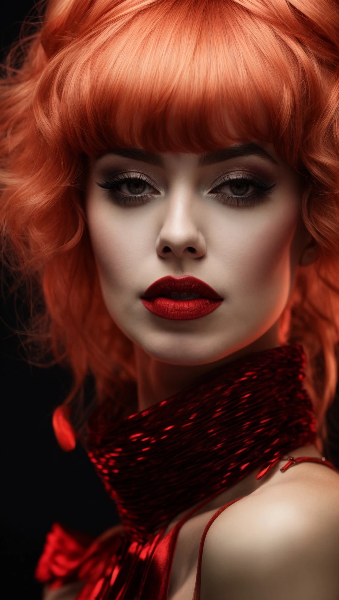 professionel model with red hair red lipstick makeup