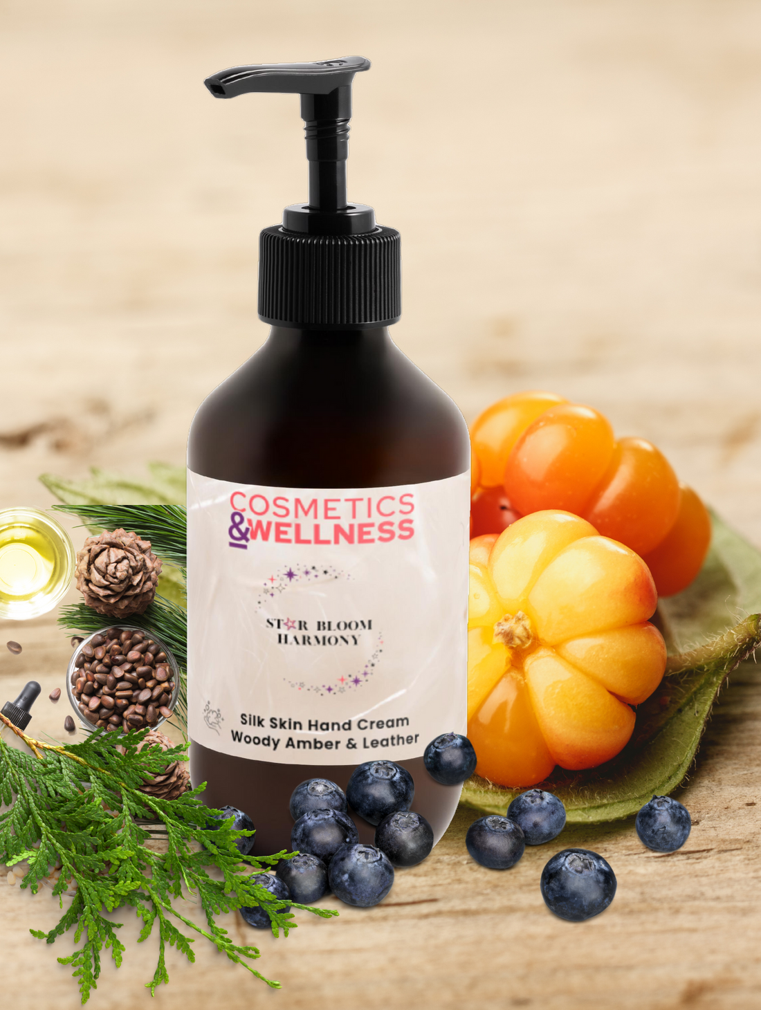 Silk Skin Hand Cream Woody Amber & Leather Star Bloom Harmony, 270 ml / 9.13 fl oz